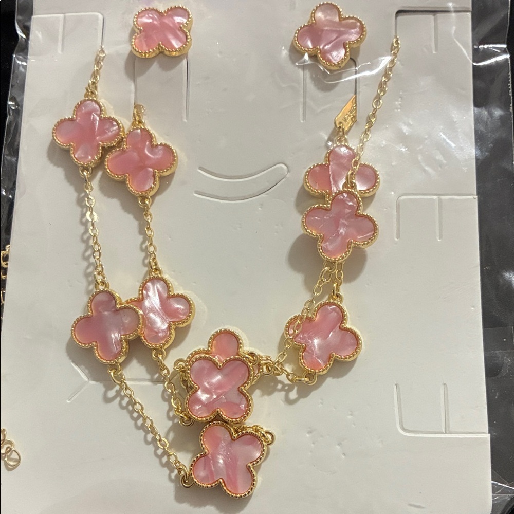 Elegant Pink and Gold Floral Jewelry Set